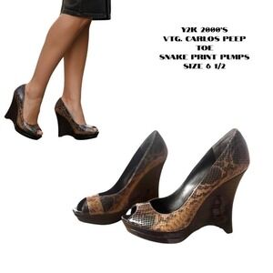 Y2K 2000s Carlos snakeskin super high peep toe pumps size 6 1/2